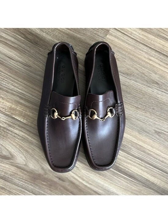 GUCCI Brown Leather Horsebit Driving Loafers Men\'s Back Heel Logo Rubber Sole main image 4
